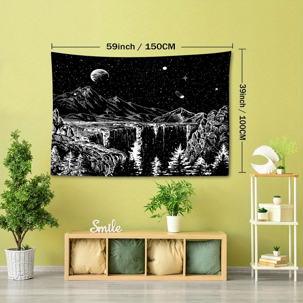 1 Christmas Ink Moon Tapestry Wall Hanging - 100% Polyester, Soft & Durable | Vibrant Night Sky Design with Mountains & Waterfall | Ideal for Living R