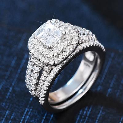 Υπέροχο Σετ 2 Δαχτυλίδια για Γάμο Πλούσια Πανέμορφα Λαμπερά Κοσμήματα για Γυναίκες Γοητευτικά Μοντέρνα Κομψά Δακτυλίδια