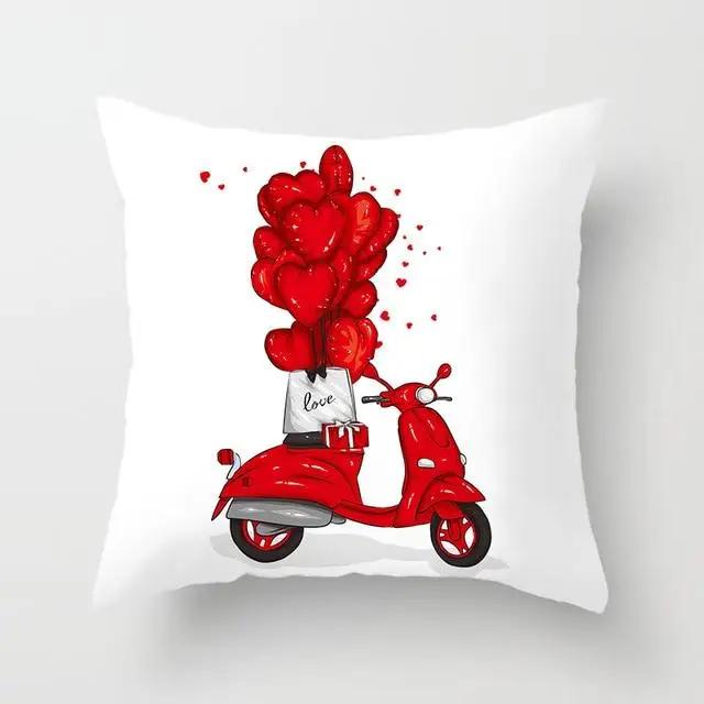 Juste de coussin en polyester avec imprimé cœur, amour, lèvres rouges, taie d'oreiller, décoration de canapé