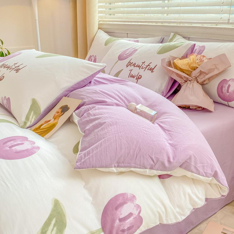 Class A Maternal And Infant Grade Small Fresh 100 Washed Cotton Four-Piece Set Student Dormitory 3Pcs Set Polished Cotton Full Quilt Cover Hat