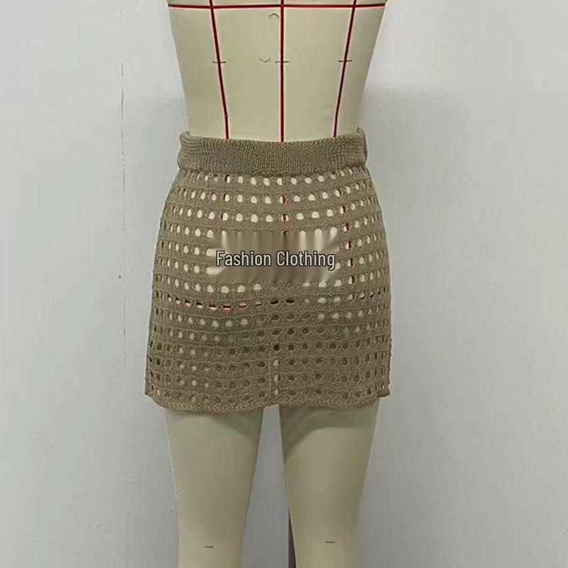 European & American Sexy Mesh Knitted Beach Skirt – Slim, Hip-Hugging, Sunscreen Cover-Up