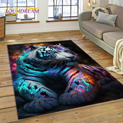 3D-Tier-Tiger-Löwe-Tier-Cartoon-Teppich-Teppich für Zuhause, Wohnzimmer, Schlafzimmer, Sofa, Fußmatte, Dekor, Kinderbereich, Teppich, rutschfeste Matte