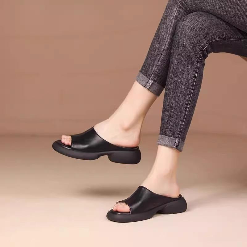 Lightweight Thick-soled Cool Slippers 2025 New Summer Flat-bottomed One-word Drag Retro Casual and Comfortable Soft-soled Slippers Women's Shoes