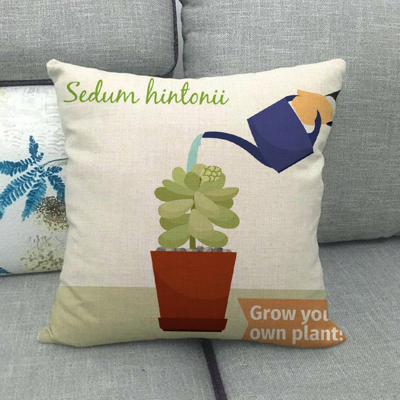 The Pattern Of The Watering Cactus Digital Printing Short Plush Pillow Covers For Car Sofa Office Cushion Cover Home Goods