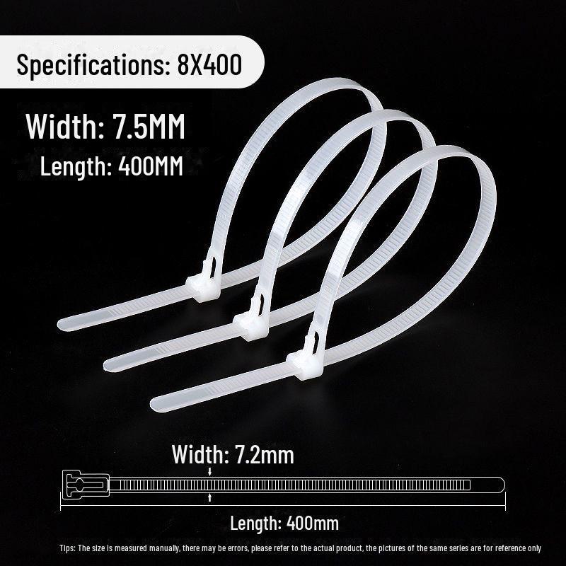 Reusable Nylon Cable Tie with Releasable Buckle - Black & White