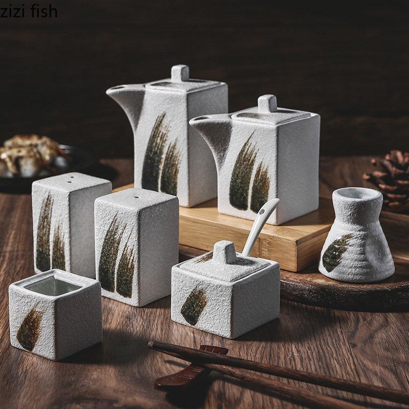 Creative Ceramic Oil Bottles Spice Jar Salt and Pepper Shakers Home Kitchen Spice Tools Seasoning Jars Box Kitchen Accessories
