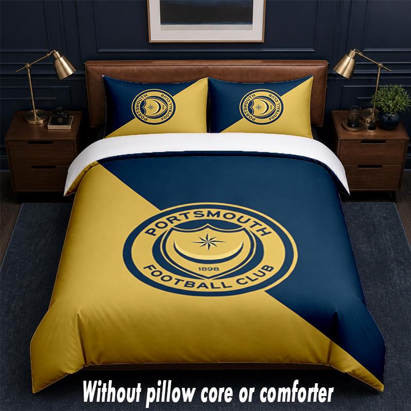 Portsmouth FC Design Bett Bettwäsche Set 1 Bettbezug + 2 Kissenbezüge Weich Atmungsaktiv Haushalt Bettwäsche