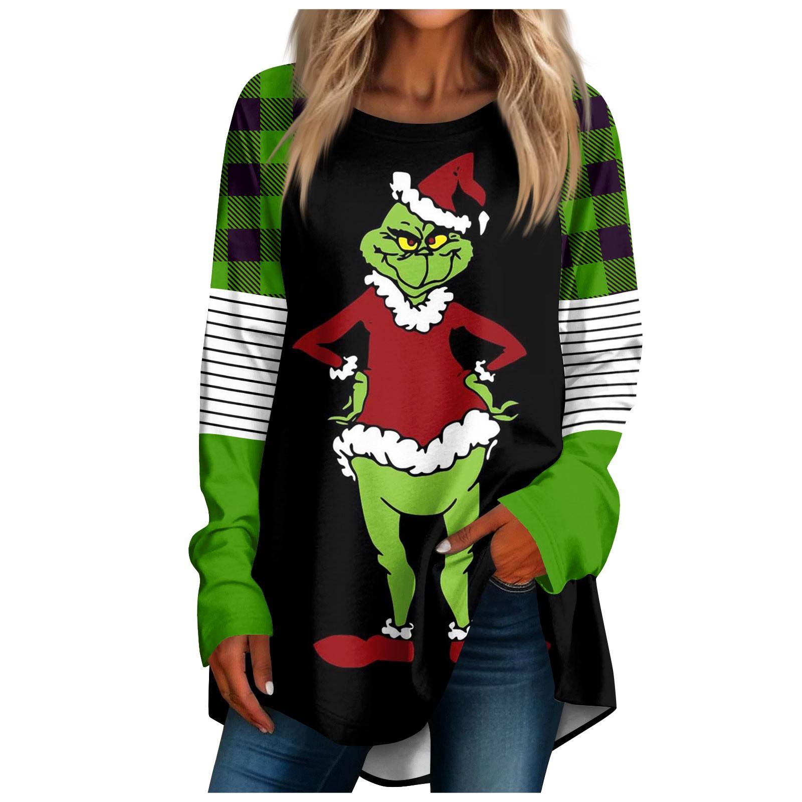 

Women s Casual Plus SizeLong Sleeved Round Neck Christmas Printing T-shirt Top Pullover L чёрный