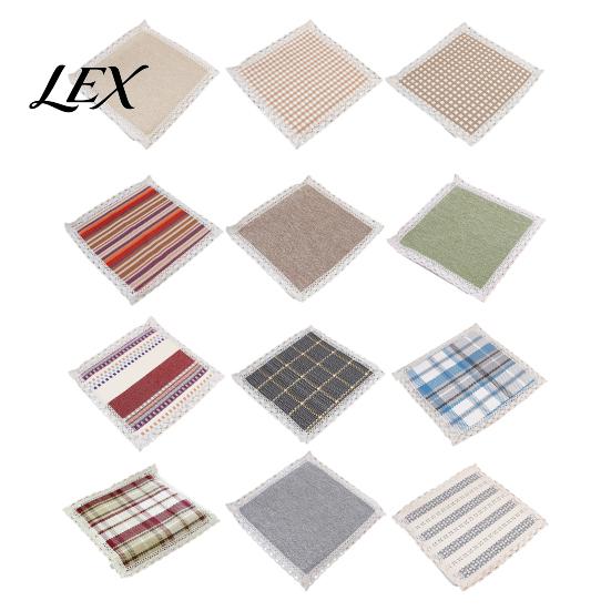 Solid Wood Chair Mat Cotton Linen Pad with Ties, Square Summer Seat Lace Dining Trim, 15.75" X Breathable Washable for Office