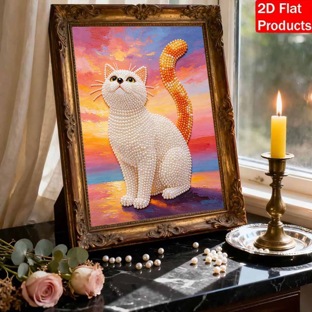 Kit Pittura Perle Fai da Te Tela Gatto Senza Cornice Arte con Perline Lucide Artigianato Creativo per Camera da Letto Soggiorno Decorazione