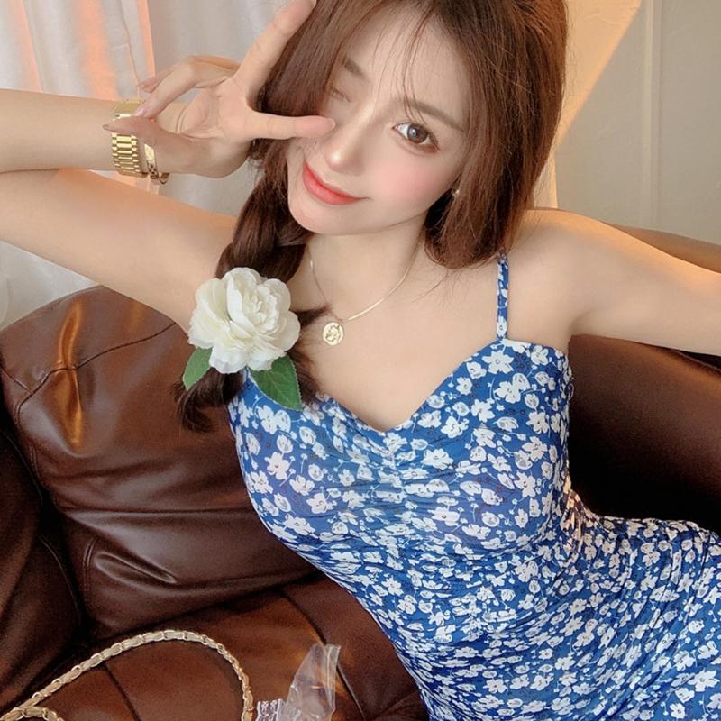 Vestido floral feminino verão roupas femininas doce vestido com decote em v vestido deslizante vestido de cintura