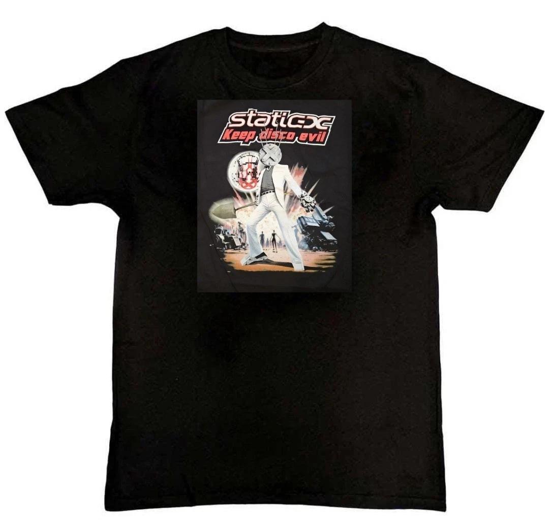 VTG Static X Band Keep Disco EVIL Graphic Print Unisex 100% Cotton T-shirt Mens Tees Top 2XL