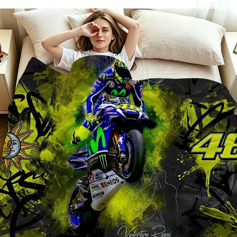 Valentino Rossi Motor Print Flannel Blanket High Quality Warm Comfortable Cover for All Seasons Perfect for Gifts Home Decor