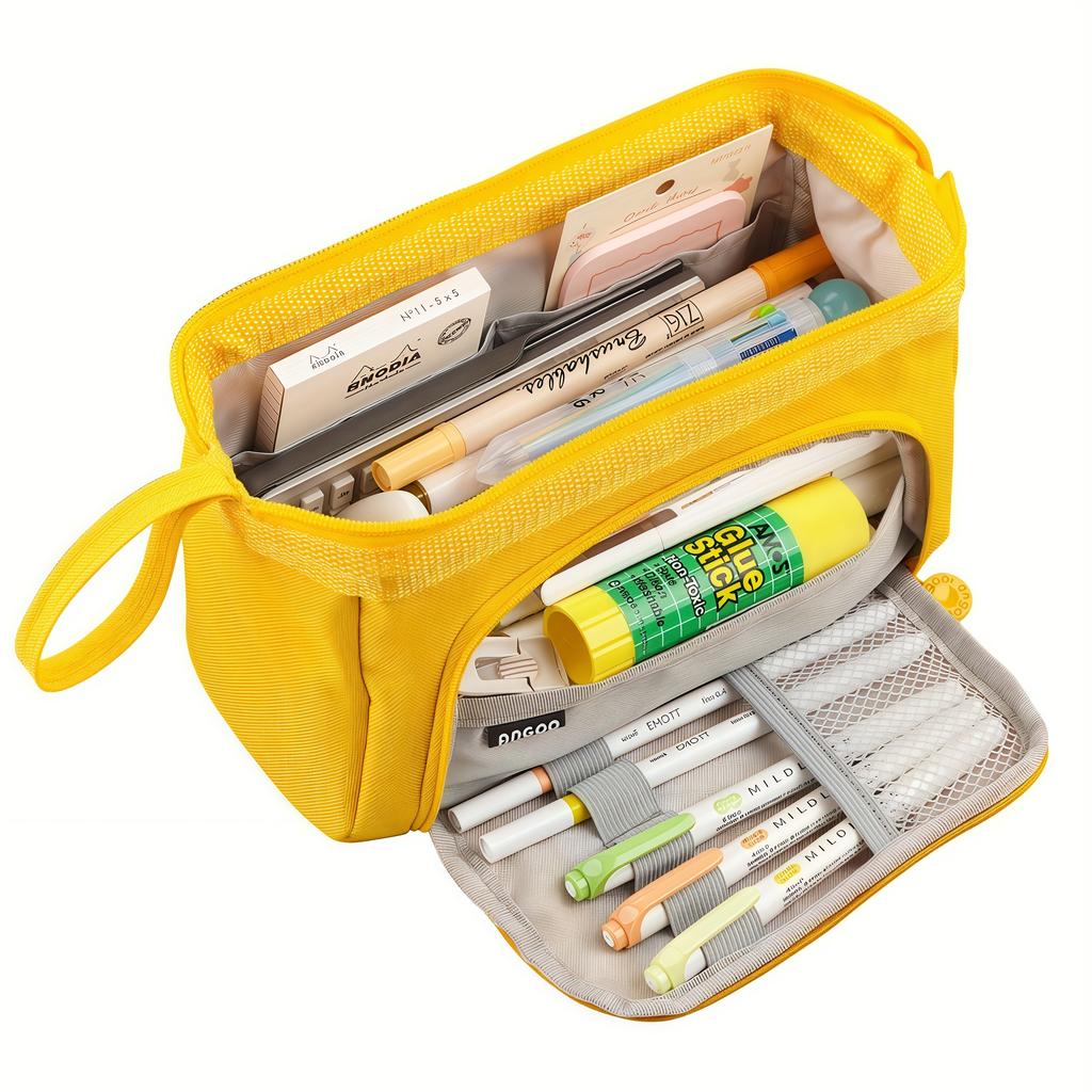 Large Capacity Portable Pencil Case Multi-Compartment Oxford Cloth Pencil Case Office Stationery Storage Desktop Organization