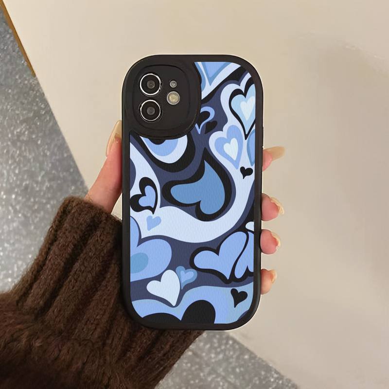 Heart Circle Phone Case Hard Leather Phone Case for iPhone 13 12 Mini 11 14 Pro Max Xs X Xr 7 8 Plus 6 6s Se 2022 Silicone Cover