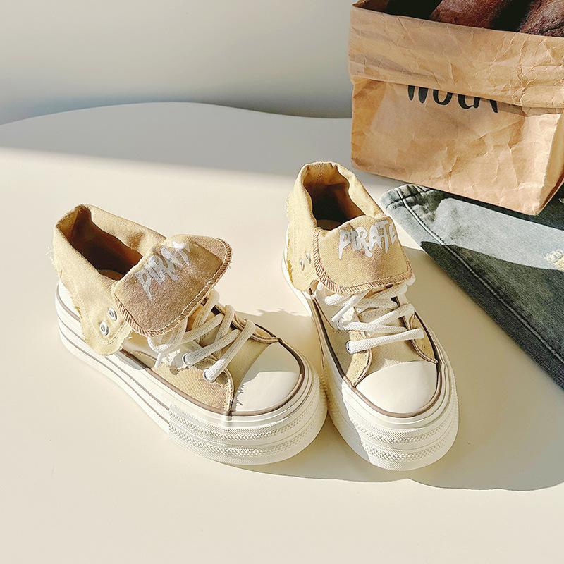 Fashion Womens Flat-bottom Breathable Casual Ladies Thick Bottom Shoes 2024 Soft Flat High Top Shoes Vulcanized White Non-slip Shoes