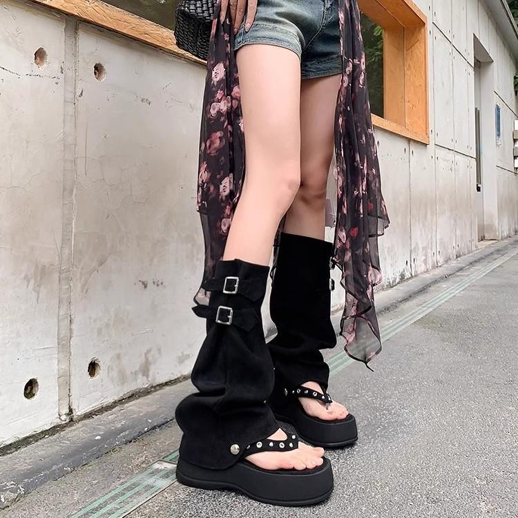 Two Wear Riveted Trousers Boots, Toe Cold Boots, Herringbone Tall Roman Sandals, Thick-soled Boots, Summer Hollow Boots