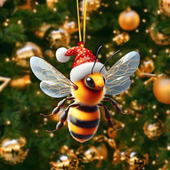 Christmas Ornament 2D Acrylic Dog/Bear/Bee/Rabbit/Rooster Hanging Decoration Cartoon Animals Xmas Tree Pendant for Home