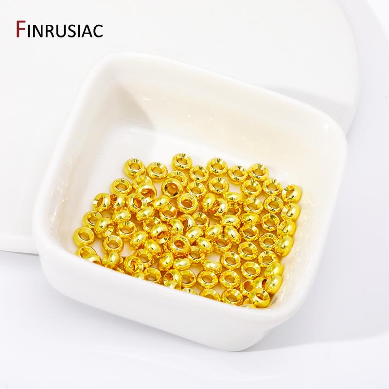 14/18K Gold Plated Smooth Round Spacer Beads,Brass Flat Loose Beads Separators For DIY Bracelet Beading Jewelry Accessories