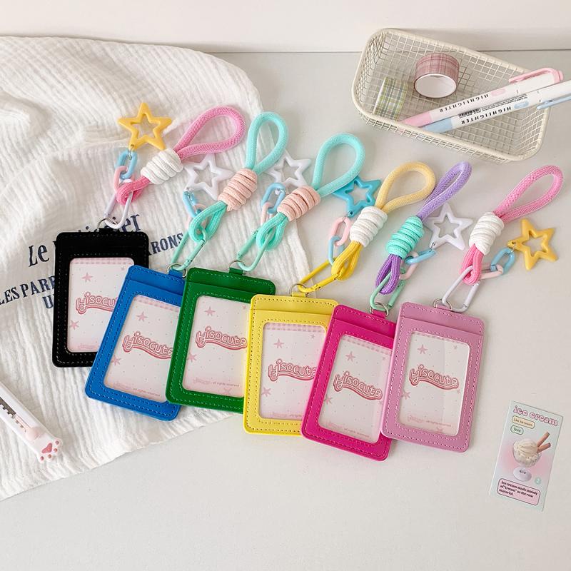 1Pc Ins Black Pu Card Holder Kpop Photo Card Display Pendant Student Id Card Storage Protective Cover Kpop Stationery