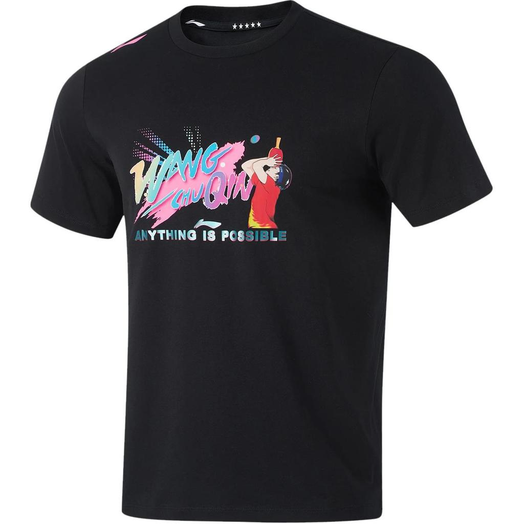 Li Ning Table Tennis Series Printed Letter Crew Neck Comfortable Breathable Short Sleeve T-Shirt Unisex Tops Black AHSUE85-1