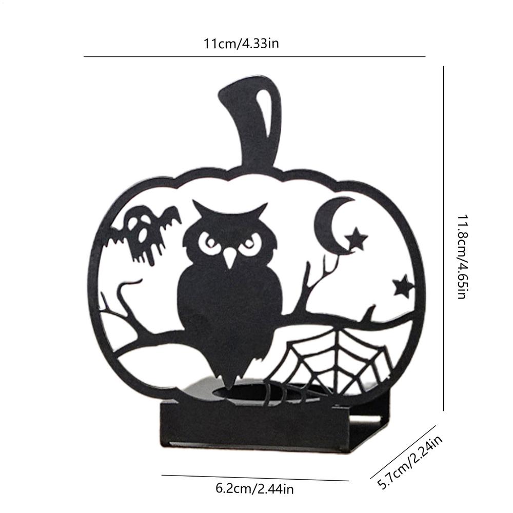 Black Halloween Candle Holders Creepy Hollow Out Silhouette Candle Holder Halloween Table Decoration Metal Pumpkin Shape