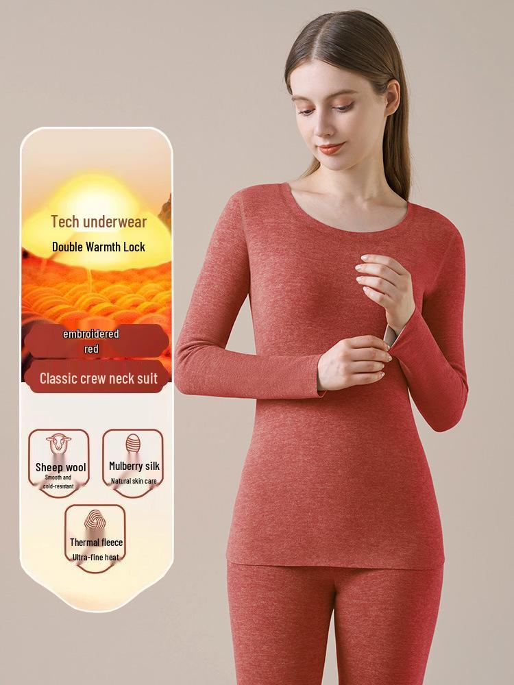 

Женский термокомплект из шелка, шерсти и бархата: Бархатная подкладка сверху и снизу для осени и зимы XXXL