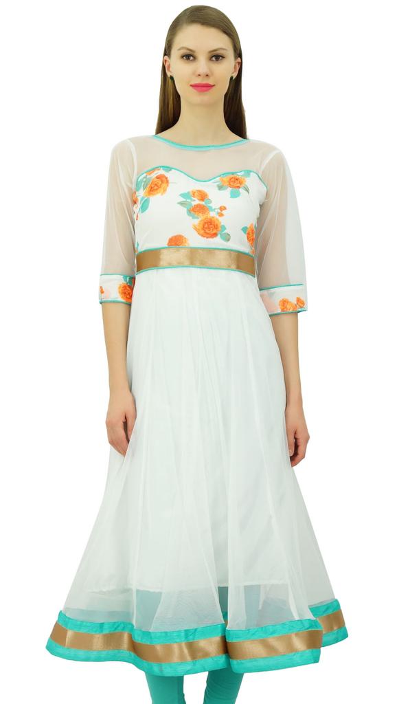 Bimba Women's Net Anarkali Kurta Kurti Indian Ethnic Designer Wear Dress