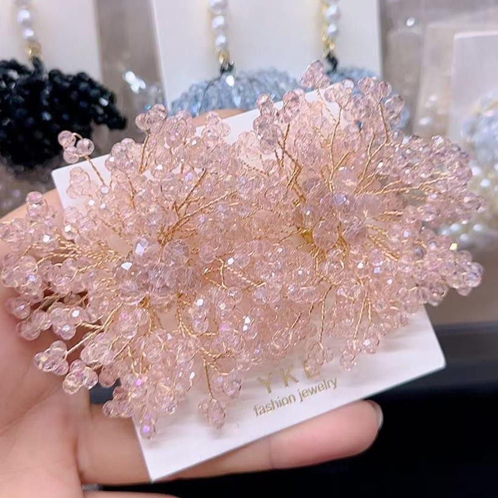 Серьги-снежинки из синтетического хрусталя Женские аксессуары Искрящиеся хрустальные серьги с бусинами Свадебные серьги Для официальных мероприятий розовый