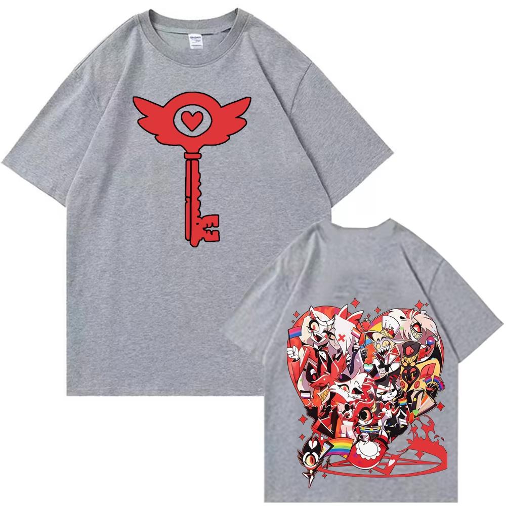 Hazbin Hotel Graphic Pure Cotton Shirt, Vintage Style for Men, 2026 Hit Show, Unisex Harajuku Loose Short Sleeve Summer T-shirt