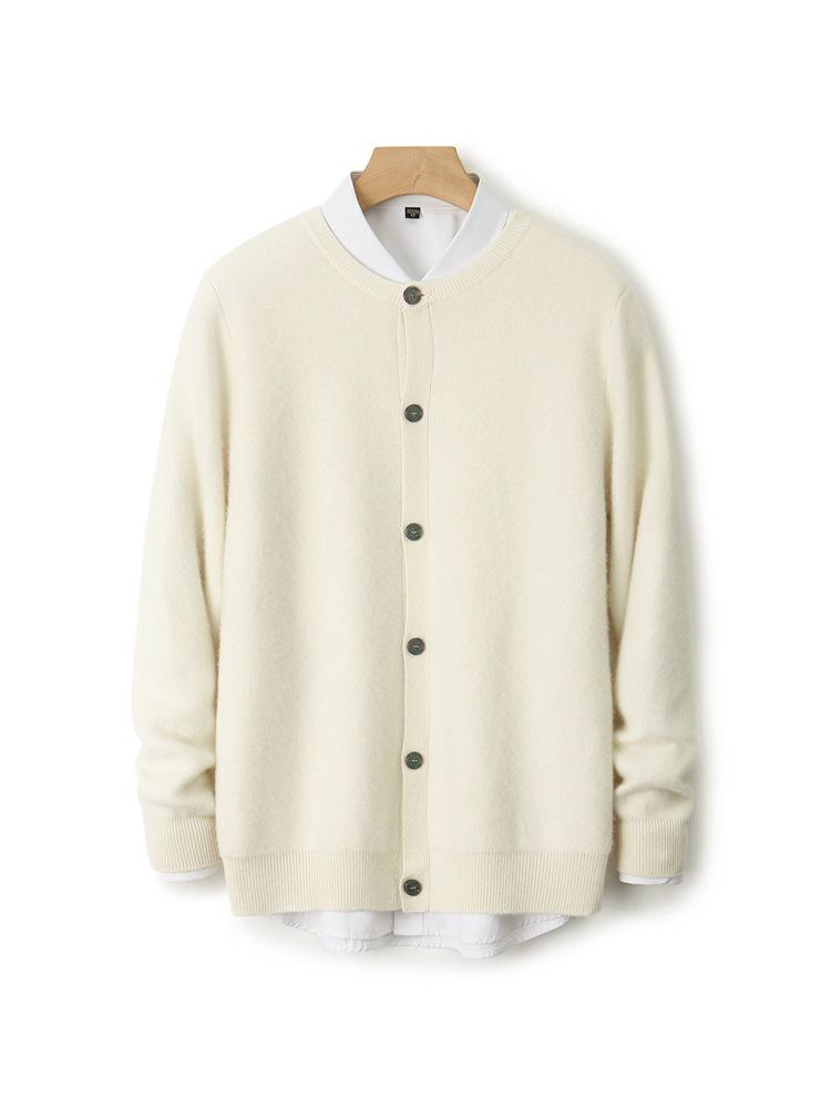 2025 A/W Męski sweter kardigan z czystej wełny z okrągłym dekoltem