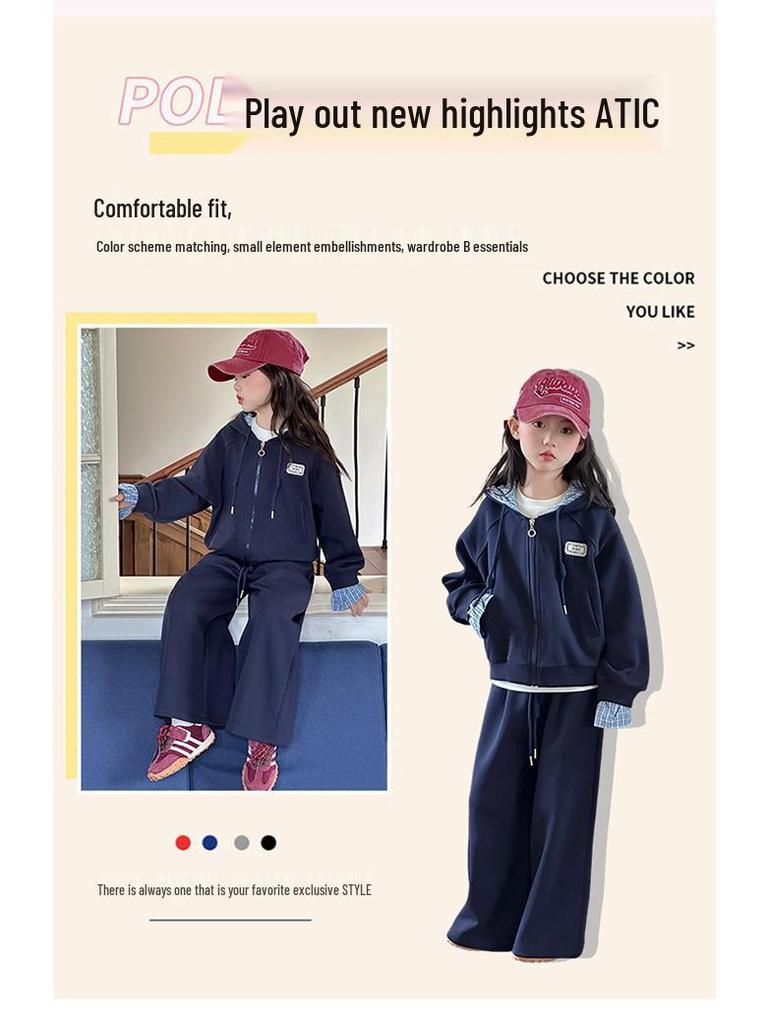 2025 Mädchen Sport-Dreiteiler im koreanischen Stil: Herbst/Frühling Mode Sweatshirt für Mädchen