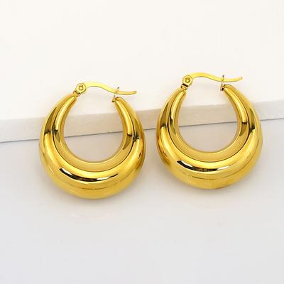 Titanium Steel Hollow Earrings With Buckle Temperament Stainless Steel French Round Geometric Hollow Earrings