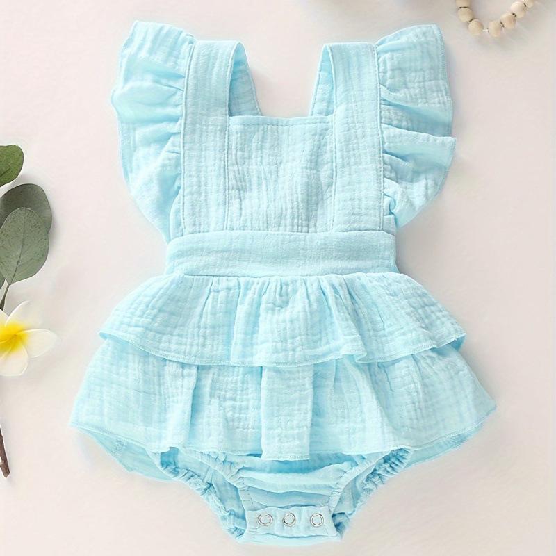 European & American Baby Ruffle Sleeveless Romper, Solid Color, Backless Design (2025 Edition)