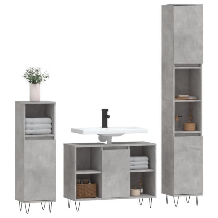 VidaXL Ensemble de meubles de salle de bain 3 pcs gris béton 3190303