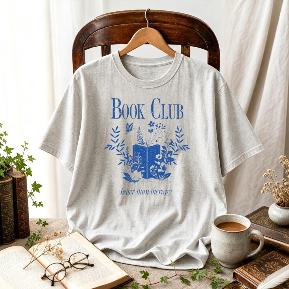 Women Book Club Better Than Therapy Floral Open Book Butterfly Graphic TShirt Book Lover Tee Bookish Cottagecore Casual Tops