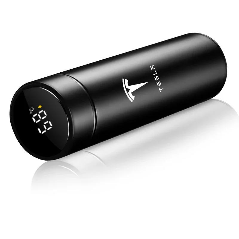 

Car Sticker Tesla 500ml Car Smart Thermos Bottle Temperature Stainless Travel Mug Emblem for Tesla TM3 TMX Model 3 X S 2016-2023 чорний