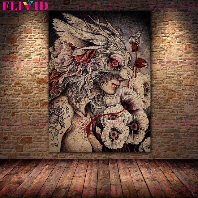 Plakat ze Sztuką Abstrakcyjną Ptaków Zwierząt i Dziewczyn Retro Surrealistyczna Kobieca Sztuka Ścienna Obraz na Płótnie Do Wystroju Salonu Bez Ramki Brak Ramy
