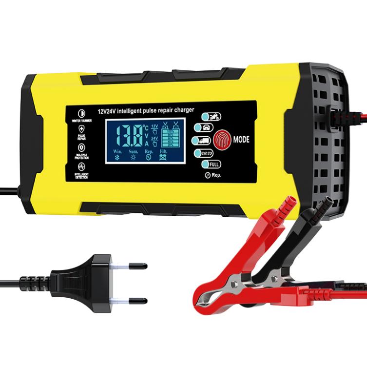 Car Battery Charger 12v24v10A Intelligent Pulse Repair Lead-acid Battery Charger for Electric Motorcycles Lead-acid battery&EU жёлтый