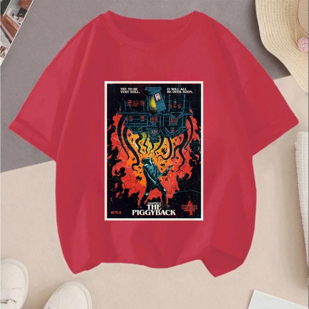 Hot Sale 2026 Stranger Things 2D Printed Casual Summer Short Sleeve T Shirt For Teenagers Kids Boys