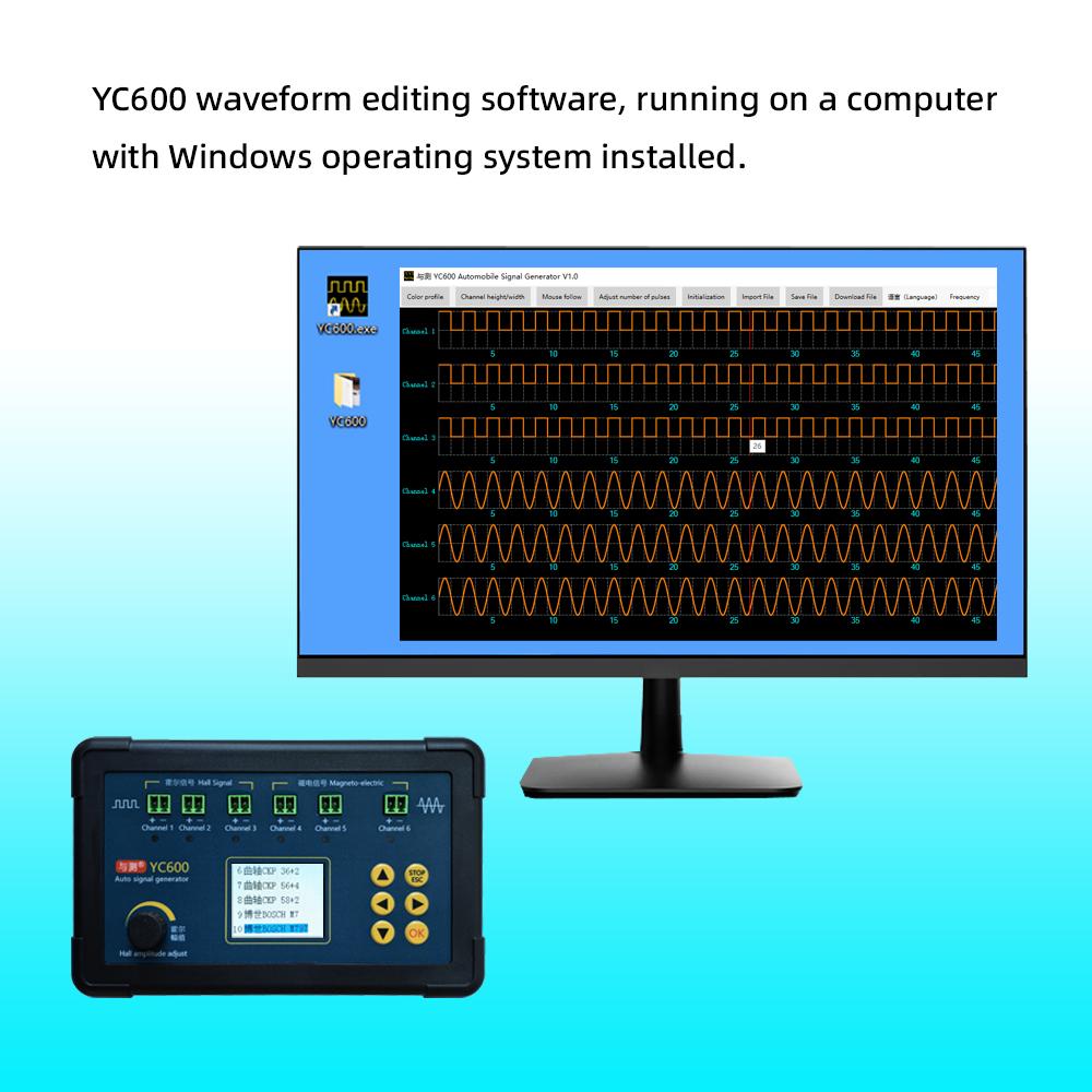 For Gas Engine With Waveform Edit Software YC600 Six-channel+PD60+MN300 Analog Crankshaft Camshaft CKP CMP SYNC Signal Simulator