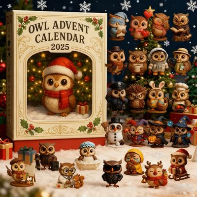 Eulen Adventskalender 24 Tage 2025 Acryl Eulen Anhänger Weihnachts-Countdown-Kalender Tier