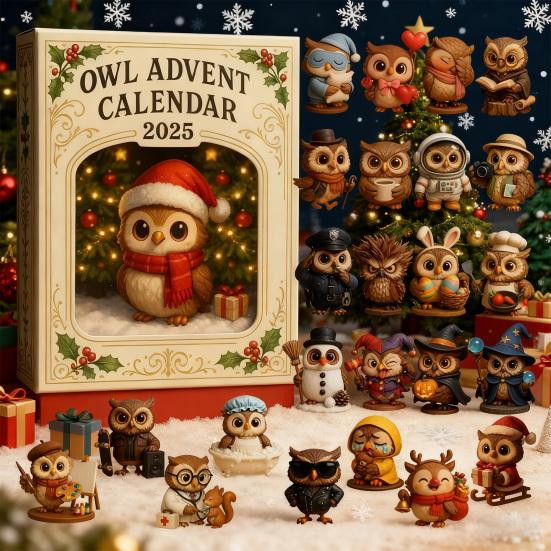 Owl Advent 24 Calendar 2025 Days Acrylic Owl Pendants Christmas Countdown Calendar Animal