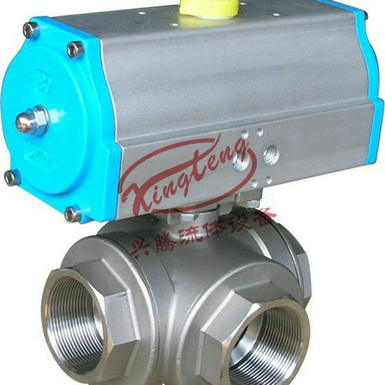 Stainless Steel 304 Pneumatic Internal Thread Three-Way Ball Valve Q614F