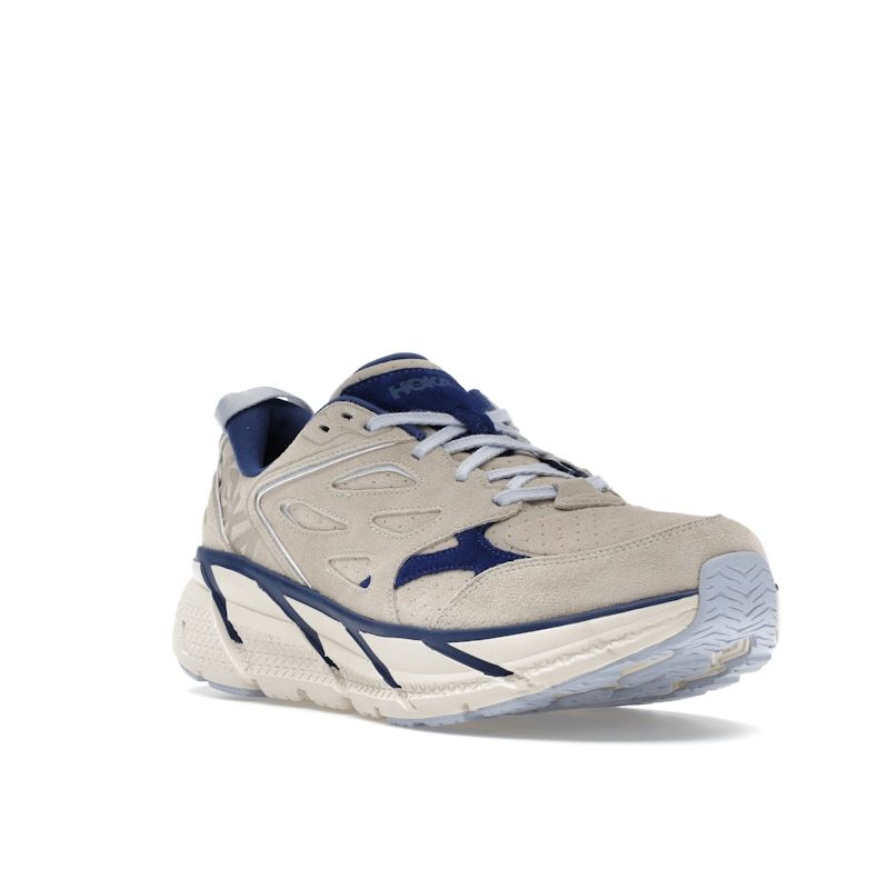 HOKA Clifton L Suede Oat Milk Bellwether Blue Unisex Sneakers Tan 1122571-OTH