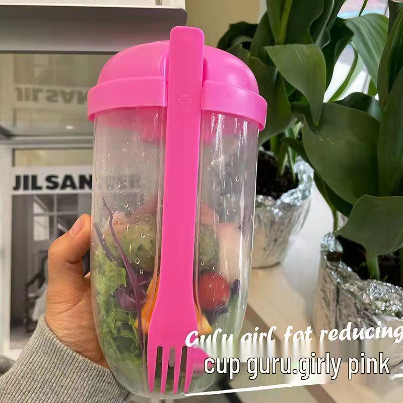 

Portable Mason Jar Breakfast Salad Cup with Fork & Sauce Box for Fruit & Veggie Meals 901-1000ml розовый