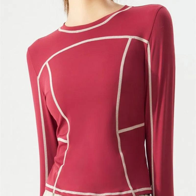 Spring Autumn New Round Neck Long Sleeve Fashion Women High Street Casual Contrast Color Pullovers Quick Drying Tops