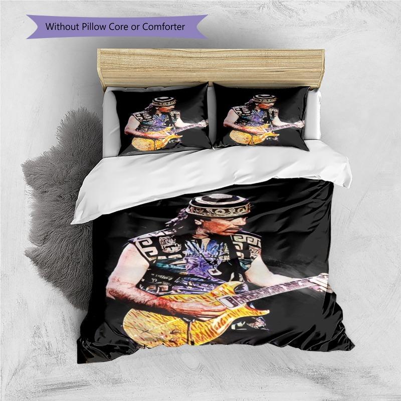 Carlos Santana Guitar Player Rock Music Portrait Print Duvet Cover Set 3 Pieces Guitarist Art Bedding Bedroom Decor Without Pillow Core Comforter
