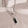 Double-Layer Square Pendant Necklace For Women Vintage Gold Color Sweater Chain Necklace Jewelry