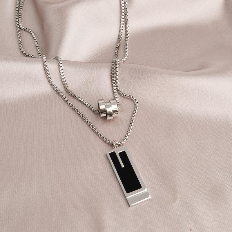 Double-Layer Square Pendant Necklace For Women Vintage Gold Color Sweater Chain Necklace Jewelry